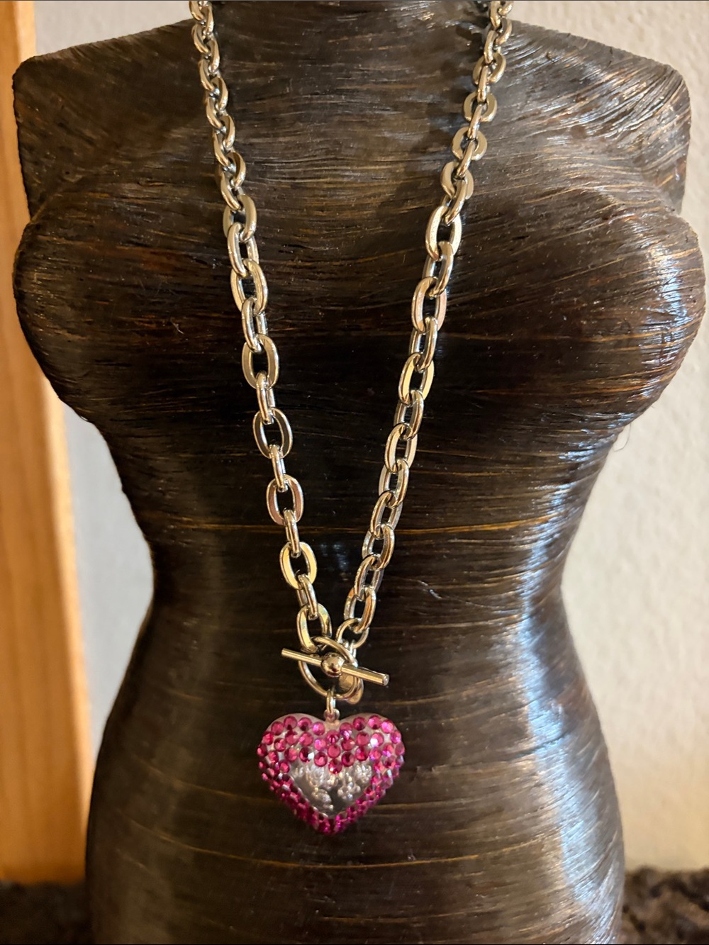 Tarina Tarantino Silver Chain Necklace with Pink Crystal Heart Pendant